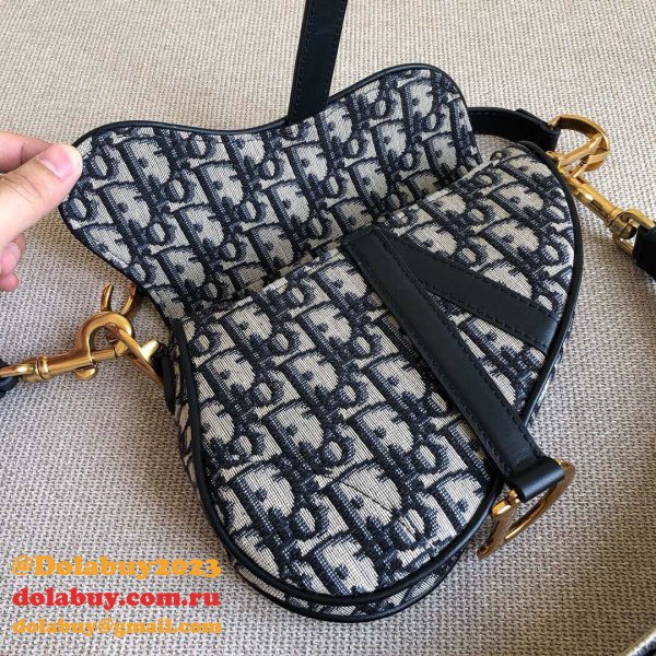 Replica Christian Dior Saddle Bag Grained Blue Oblique Jacquard