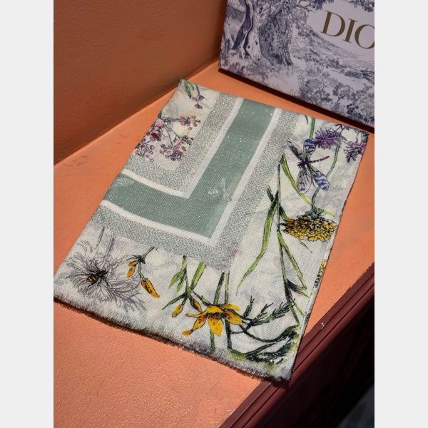 Luxury Dior Sun Goddess Silver Silk Scarf