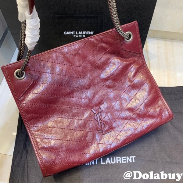 Replica YSL NIKI red shopping bag in crinkled vintage leather