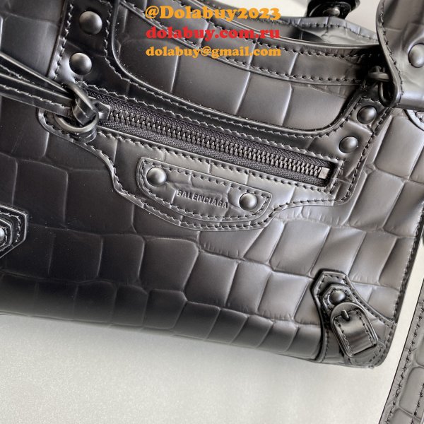 Top Quality Balenciaga cuag black crocodile bag