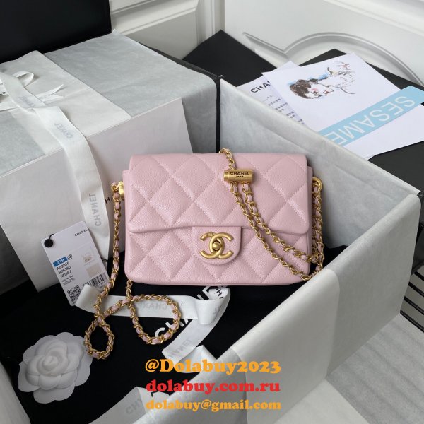 High Quality Designer Replica Mini AS2855 Flap Bag Iridescent Grained Calfskin & Gold-Tone Metal