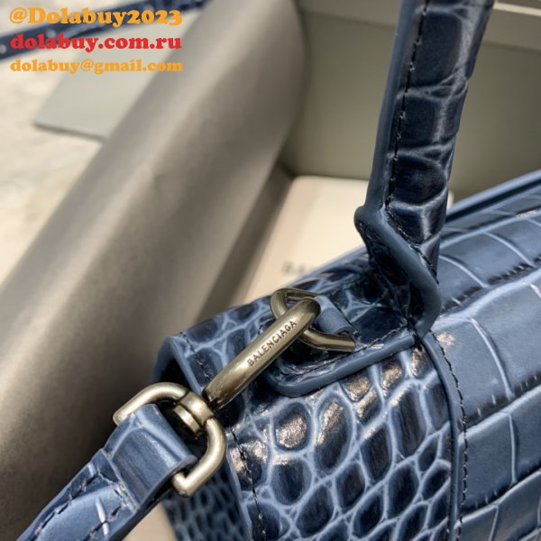 Balenciaga Hourglass New Cheap Bag Crocodile Royal Blue