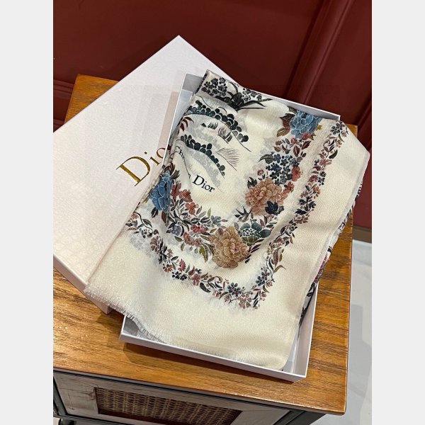 Best Dior Long Cashmere Gold And Silver Wire Scarf