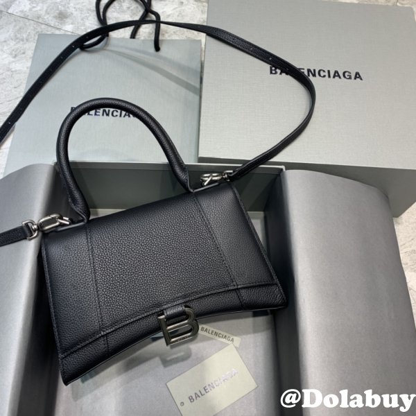 Replica Balenciaga Hourglass Top Handle Bag Lychee pattern black