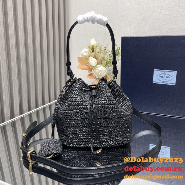 Top Quality Prada Woven drawstring bucket bag 1BE068