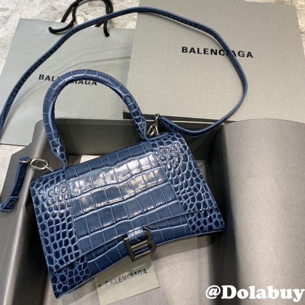 Balenciaga Hourglass New Cheap Bag Crocodile Royal Blue