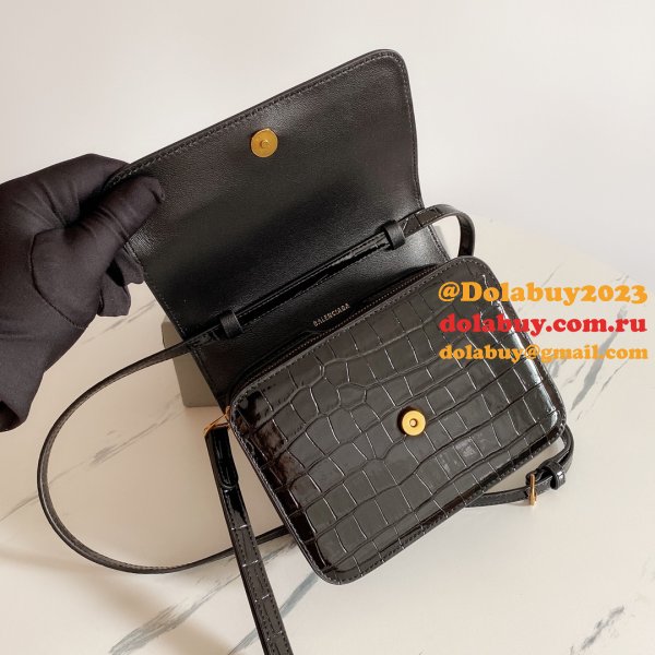 Cheap balenciaga shoulder black crocodile embossed box bag