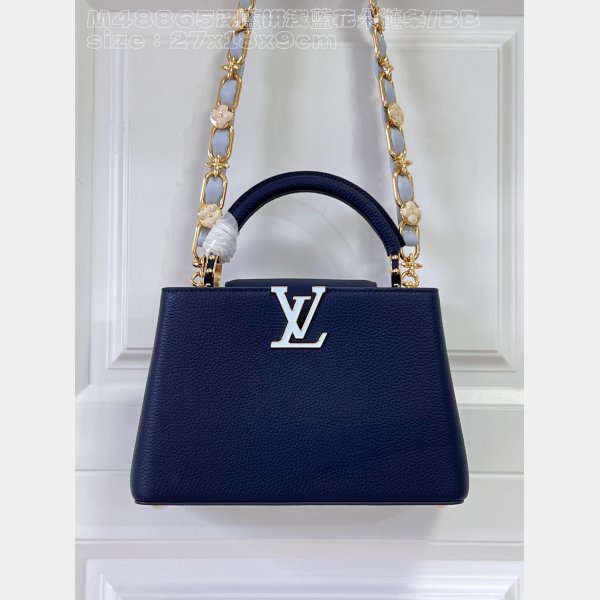 Louis Vuitton M48865 Dark Blue Light Flower Chain Capucines Replica Handbag