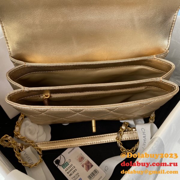 Designer Inspired AS3241 Flap Bag Strass & Gold-Tone Metal Lambskin