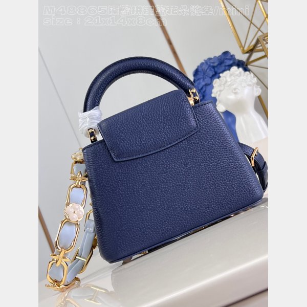 Louis Vuitton M48865 Dark Blue Light Flower Chain Capucines Replica Handbag