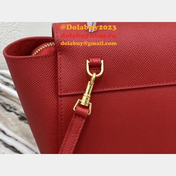 Celine cheap nano belt red bag in grained calfskin