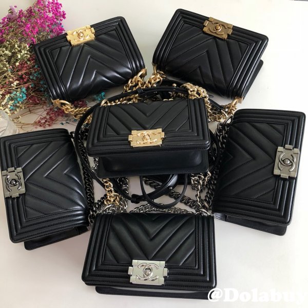 Luxury CC V Le Boy Replica 7 Star Black Bags lambskin 20cm