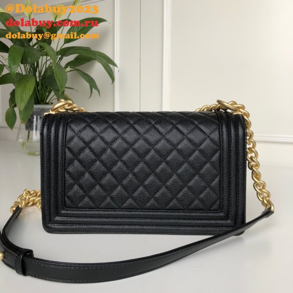 AAA+ CC Le Boy  Luxury Replica Black Bags Caviar 25cm