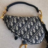 Replica Christian Dior Saddle Bag Grained Blue Oblique Jacquard