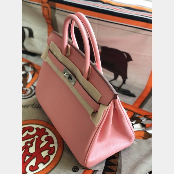 Hermes Birkin Epsom leather Handbags Pink Silver