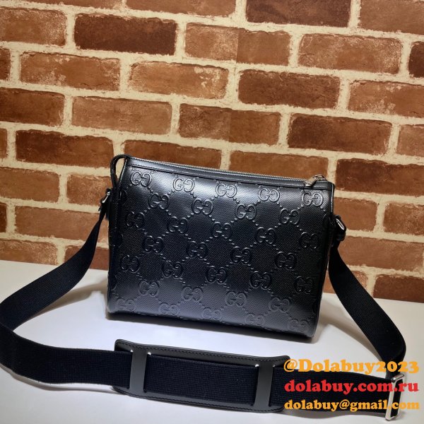 Gucci Designer 658565 Fake GG embossed messenger black bag