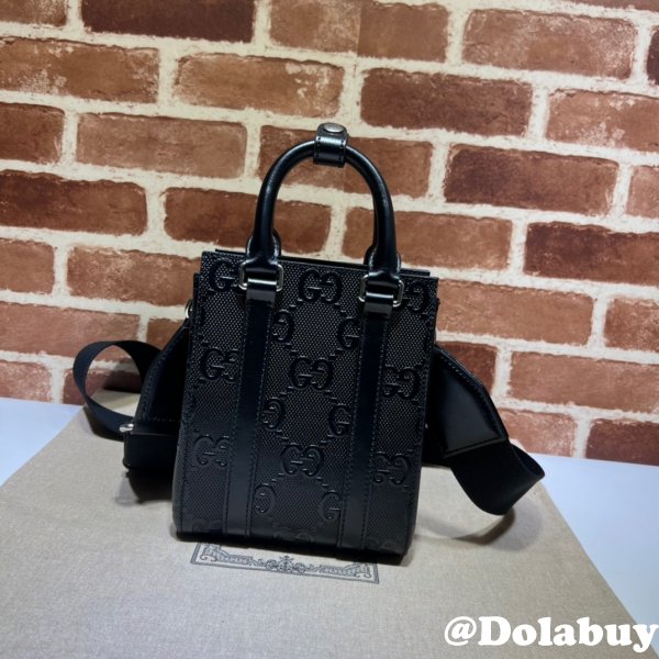 Fake Gucci AAA+ 696010 GG embossed mini tote black bag