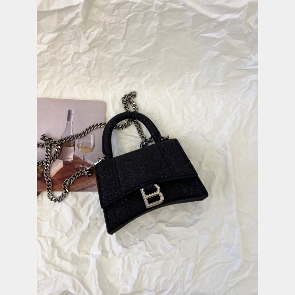 Ladies Fashion Balenciaga Replica Glitter Chain Hourglass 12CM Bag