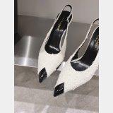 SAINT LAURENT HIGH HEEL WOOLEN SHOES WHITE/BLACK