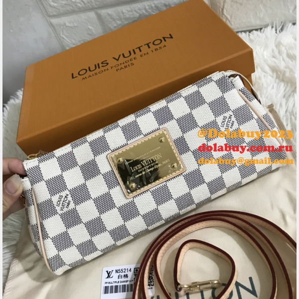 Louis Vuitton Pochette Eva White Damier Azur Canvas Cross Body Luxury N55214 Bag