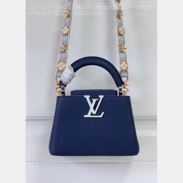 Louis Vuitton M48865 Dark Blue Light Flower Chain Capucines Replica Handbag