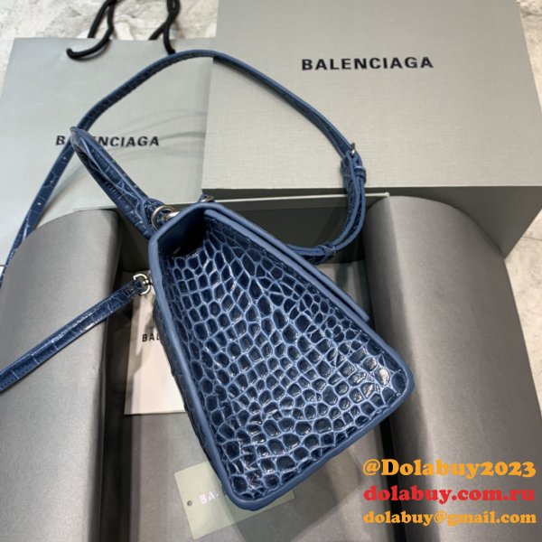 Balenciaga Hourglass New Cheap Bag Crocodile Royal Blue