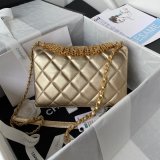 Designer Inspired AS3241 Flap Bag Strass & Gold-Tone Metal Lambskin