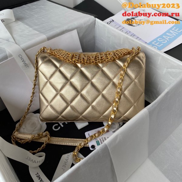 Designer Inspired AS3241 Flap Bag Strass & Gold-Tone Metal Lambskin