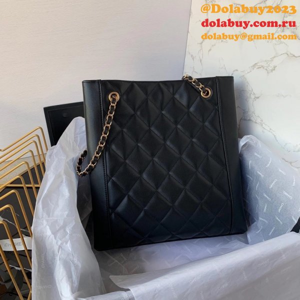 CC Small Shopping Replica Black Bag calfskin & gold-tone metal