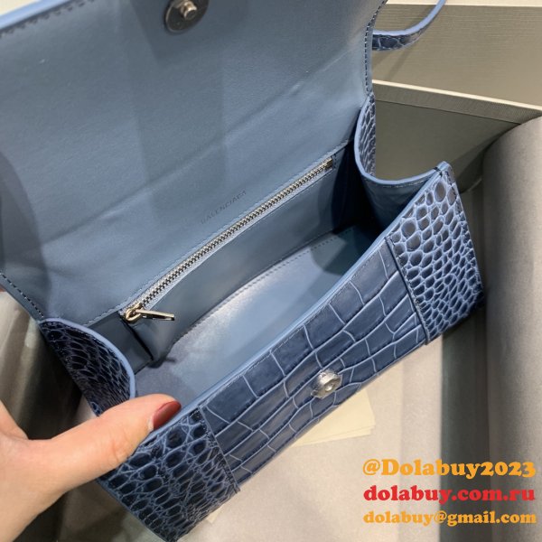 Balenciaga Hourglass New Cheap Bag Crocodile Royal Blue