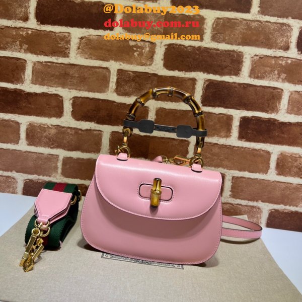 Perfect Gucci Copy 675797 Small top handle pink/green bag with Bamboo