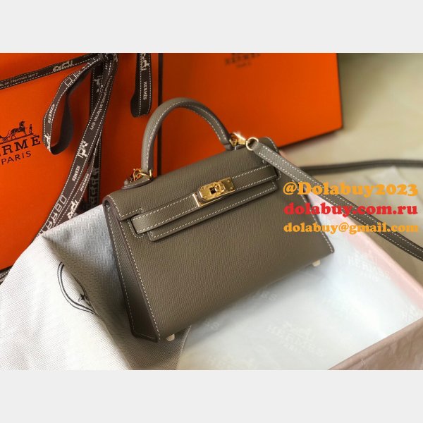 Replica Hermes Mini Kelly Epsom leather Earthy Gray Bags