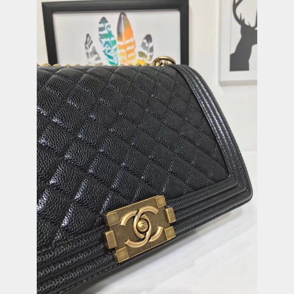 Top Quality CC Le Boy Cheap Mall Black Bags Caviar 28cm