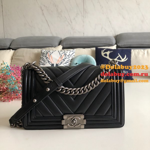 UK CC V Le Boy Top Quality Replica Black Bags Lambskin 25cm