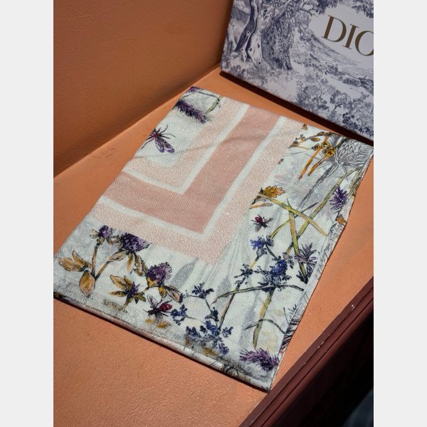 Luxury Dior Sun Goddess Silver Silk Scarf