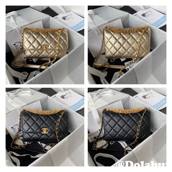 Designer Inspired AS3241 Flap Bag Strass & Gold-Tone Metal Lambskin