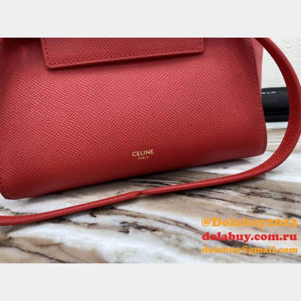 Celine cheap nano belt red bag in grained calfskin