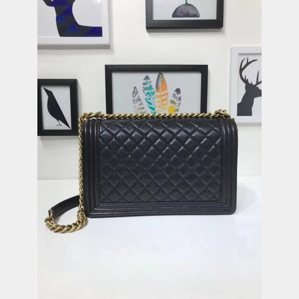 Top Quality CC Le Boy Cheap Mall Black Bags Caviar 28cm